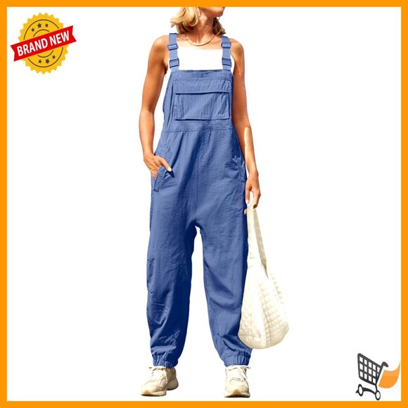 Pants - Sleeveless Overalls Jumpsuit with Adjustable Straps and Pockets